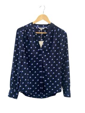 NWOT Boden Navy Blouse with Light Blue Polka Dots